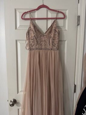 Blush Beaded Tulle Evening Gown